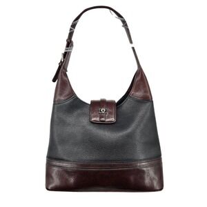 Brighton Shoulder Bag Black Pebbled Leather Burgundy Trim Heart Accent Hobo